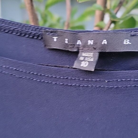 TIANA B. COCKTAIL DRESS SHIFT, NAVY BLUE, SHEER SLEEVES,  SIZE 10 - Picture 3 of 13